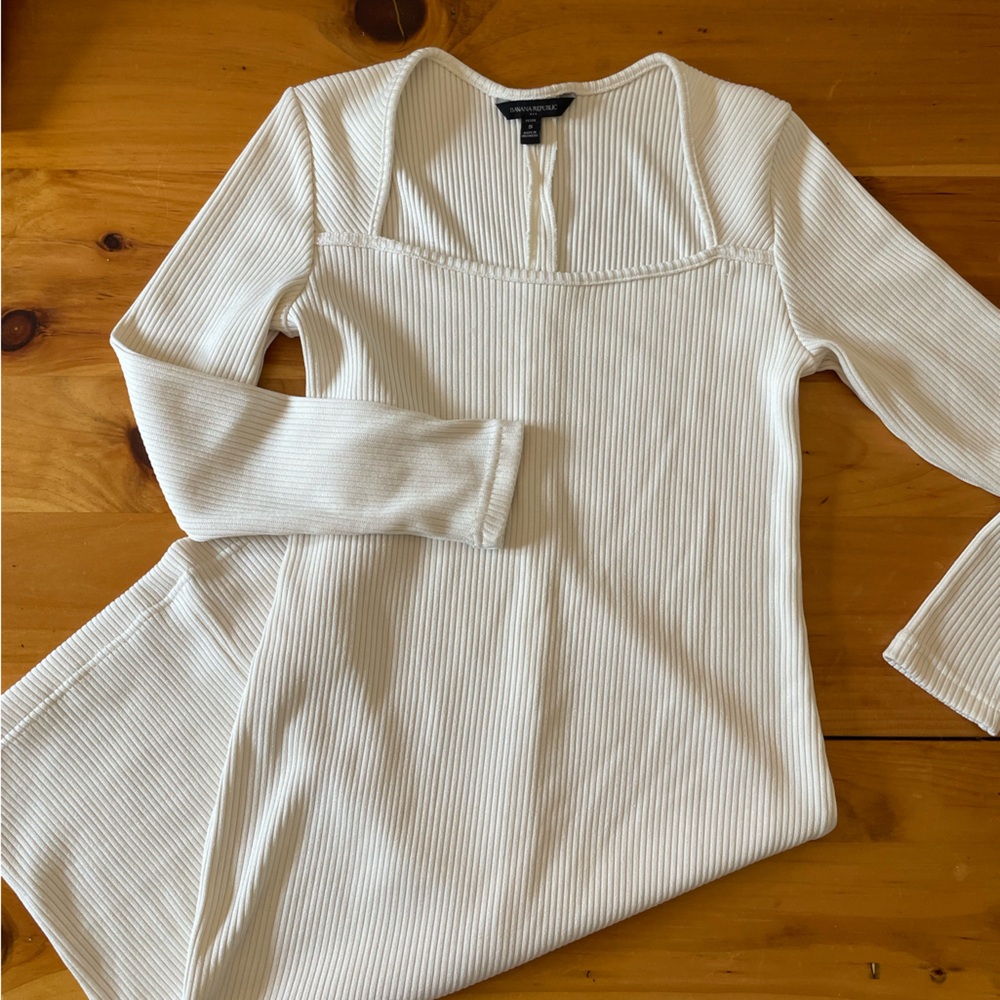 Banana Republic White Bodycon Square Neck Midi Sweater Dress